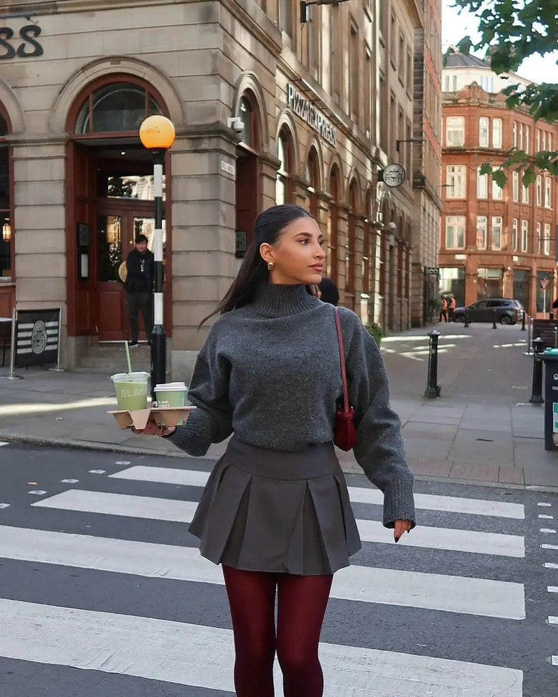 Autumn New Winter Loose Sweater High Collar Long Sleeves Female Short Pullover Lady High Street Knitwear
