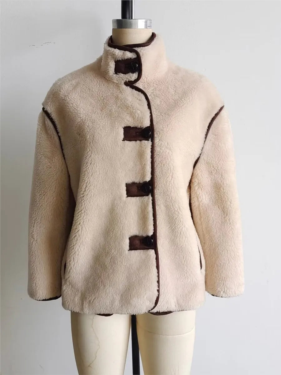 Pocket Fleece Jacket Coat Single Breasted Long Sleeve Warm Outerwear Autumn Winter Jackets New