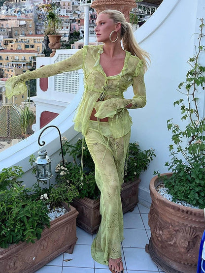 Y2k Mesh Green Bodycon Maxi Dress