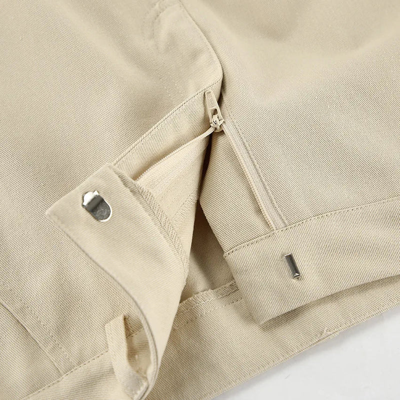 Khaki Classic Wide Leg Pant High Waist Pocket Loose Simple Trouser Autumn Winter Pants New