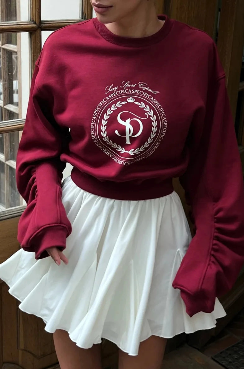 Spring New European and American Sweatshirt, a Laid-back American Letter Print Short Round-neck Top for