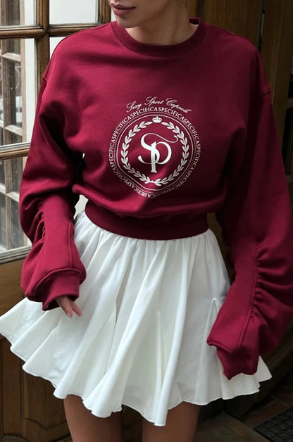 Spring New European and American Sweatshirt, a Laid-back American Letter Print Short Round-neck Top for