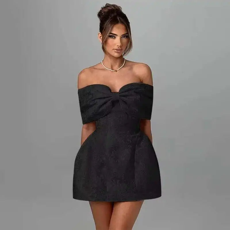 Bow Backless Jacquard a Line Mini Dress