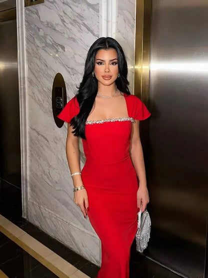 Diamond Bandage Square Neck Maxi Dress
