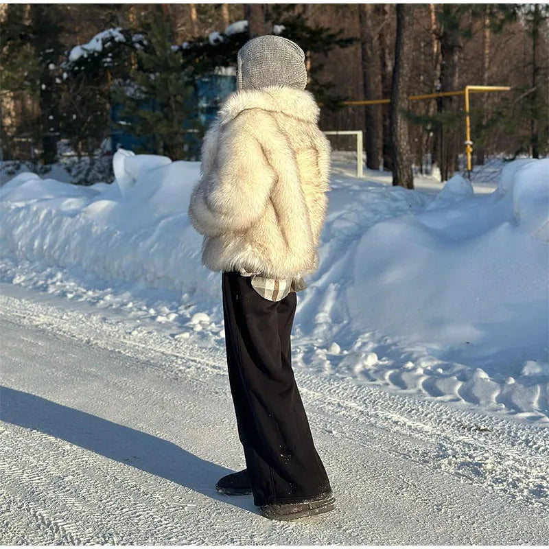 Furffy Thicken Jackets Faux Fur Loose Lapel Long Sleeves Warm Coats Female Winter Soft Outwears Lady
