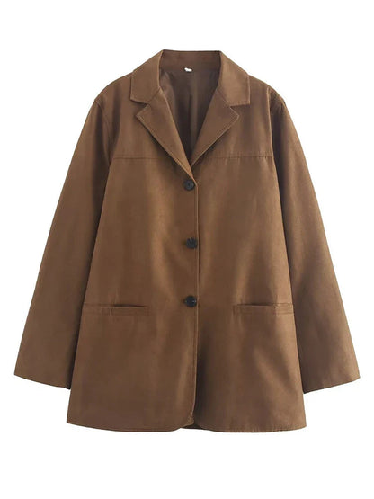 Turn Down Collar Brown Autumn Jacket for Single Breasted Long Coat Jacket Female Winter Jacket Back Slit