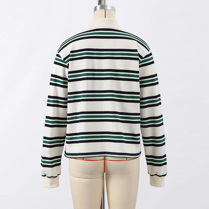 Stripe Basic T-shirt Long Sleeve Female All Match Polo Shirt Spring New Loose Tops High Street
