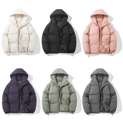 Puffer Jacket High Neck Hooded Zipper Design Cotton-padded Coat