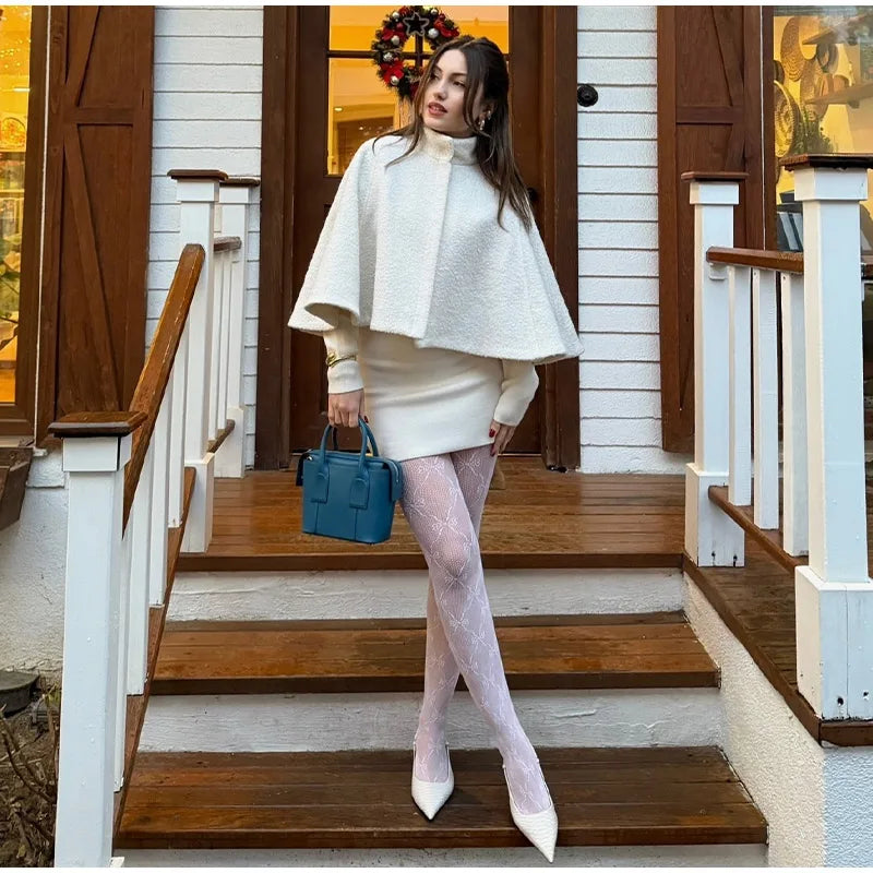 Cloak Loose High Neck a Line Hidden Button Coats Female Spring New Soft Cloaks Lady