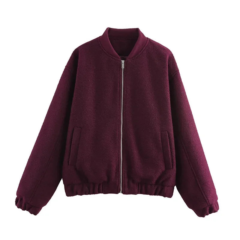 Zipper Long Sleeve O-neck Coat for Spring New Loose Female Jacket Outwear Top High Street