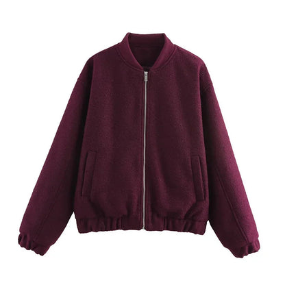 Zipper Long Sleeve O-neck Coat for Spring New Loose Female Jacket Outwear Top High Street
