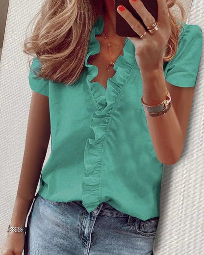 Summer Short Sleeve V-neck Blouse
