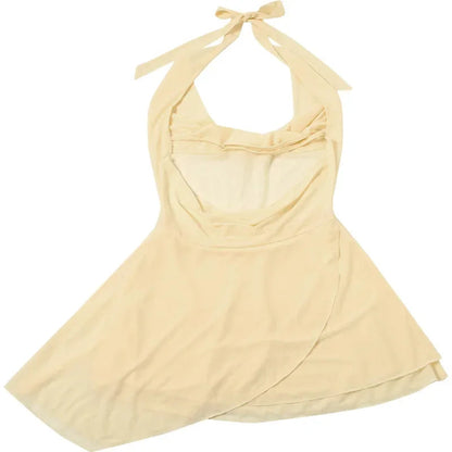 V-neck Mini Dress for Ruffled Backless Lace-up Patchwork Mesh Autumn New Slim Female Party Dress
