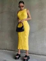 Sleeveless Crochet Knit Midi Dress