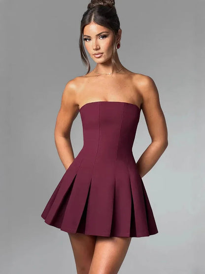 Strapless Bow Ruffle Gothic Mini Dress