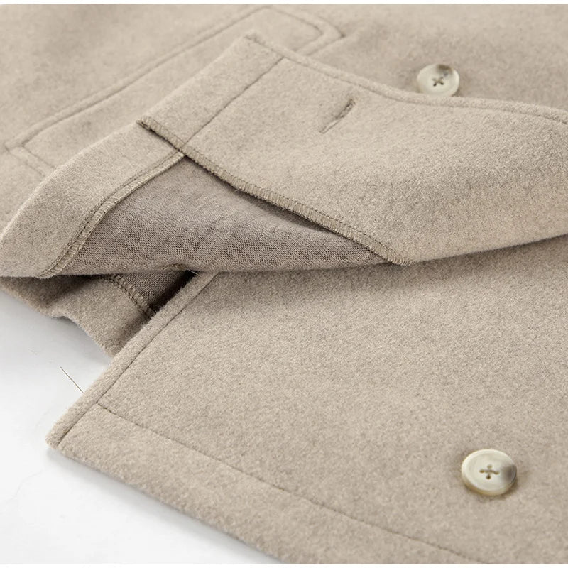 Tavimart - Large Lapel Collar Short Coats Retro Double-breasted Pocket Coat Female Autumn Loose Street Outwear