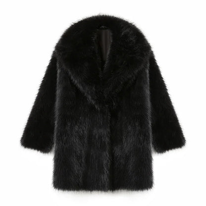 Lapels Faux Fur Coat Winter Brand Designer Fluffy Fox Fur Jacket Furry Overcoats Girl Stylish Long Outerwear
