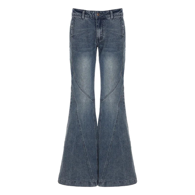 Y2k Low Waisted Washed Flare Jeans Korean Blue Slim Fit Denim Pants Lady Boot Cut Trousers