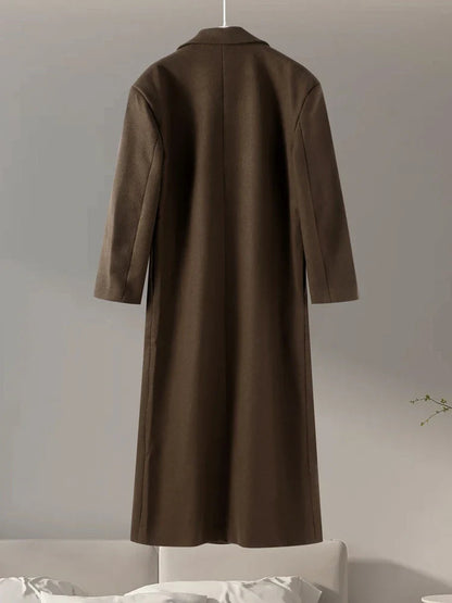 Brown Wool Long Coats for Loose Turn Down Collar Double Breasted Female Overcoat Autumn Winter Street Lady Outwear