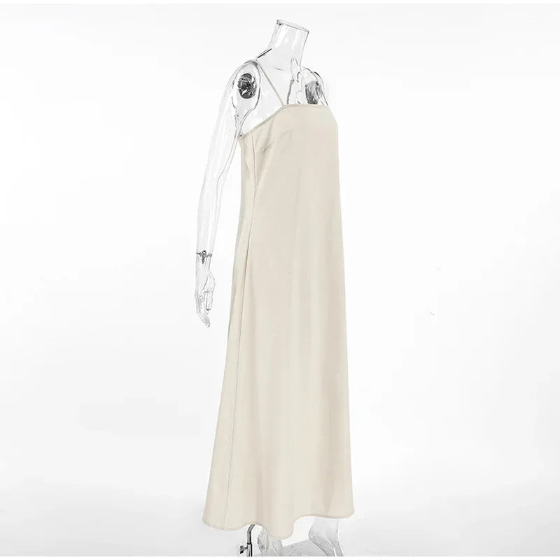 Slip Dress Summer Cotton Lined Loose Dresses Sleeveless Thin Straps White Long Dresses Backless Beach Holiday Dresses