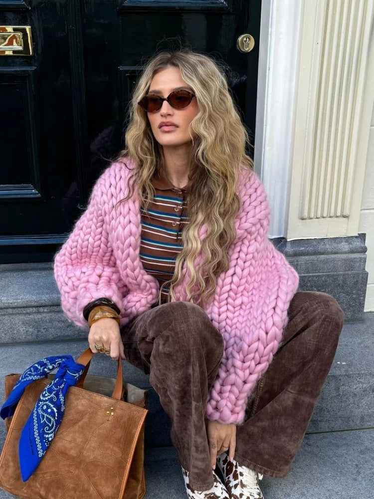 Knitted Twist Cardigans Long Sleeve Loose O-neck Sweaters Female Autumn All-match Coats Tops