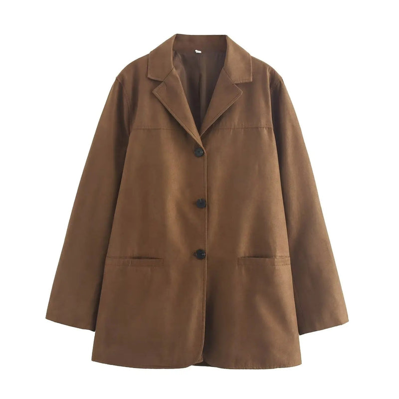Turn Down Collar Brown Autumn Jacket for Single Breasted Long Coat Jacket Female Winter Jacket Back Slit