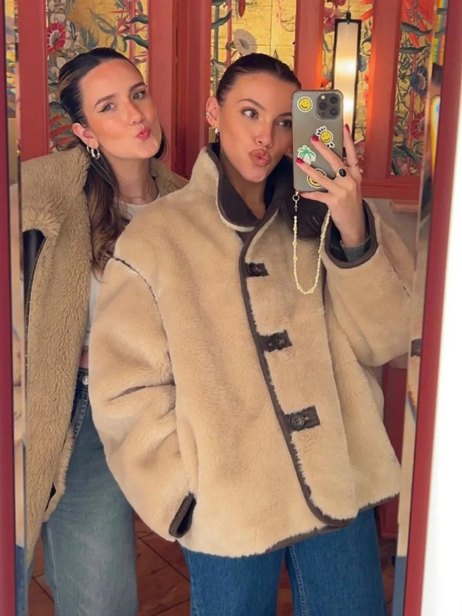 Pocket Fleece Jacket Coat Single Breasted Long Sleeve Warm Outerwear Autumn Winter Jackets New
