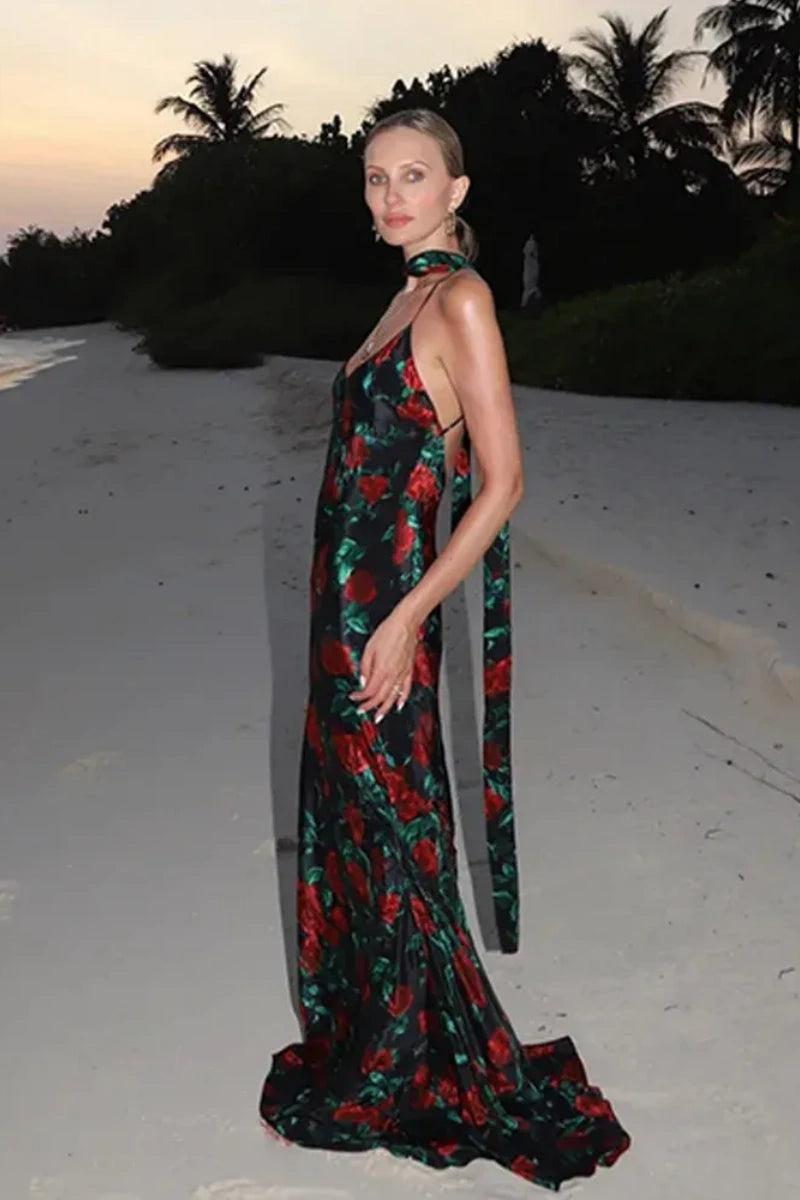 Print Backless Maxi Dress
