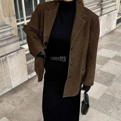 Turn Down Collar Suit Jacket for Long Sleeve Single Breasted Female Coats Autumn Office Suits