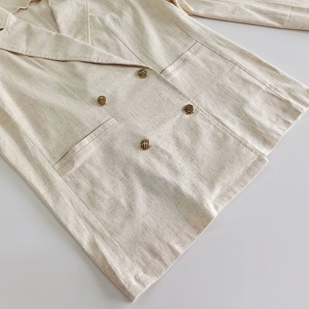 Textured Suits for Double Breasted Long Sleeve Outerwear+raw Hem Shorts Sets Two-piece Set