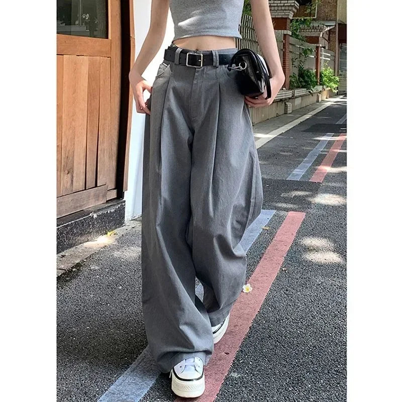 Gray Suit Pants for Oversized Korean Slack Classic Trousers Office Palazzo Loose