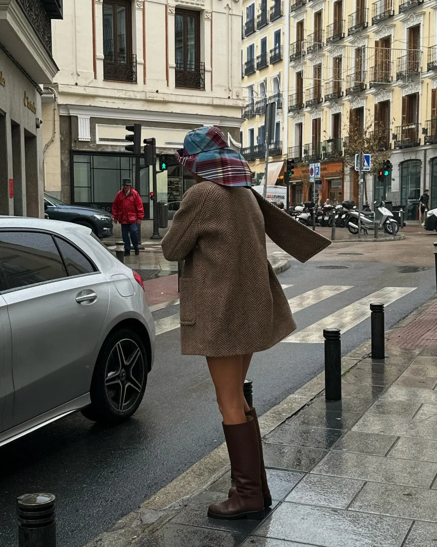 Retro Striped Scarf Collar Wool Blends Jacket Pockets Single Breasted Full Sleeve Coat Lady New Outwear