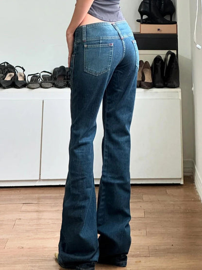 Button-up Denim Pants Street Style Low Rise Baggy Straight Jeans for Y2k Aesthetic Loose Denim Trouser 90s