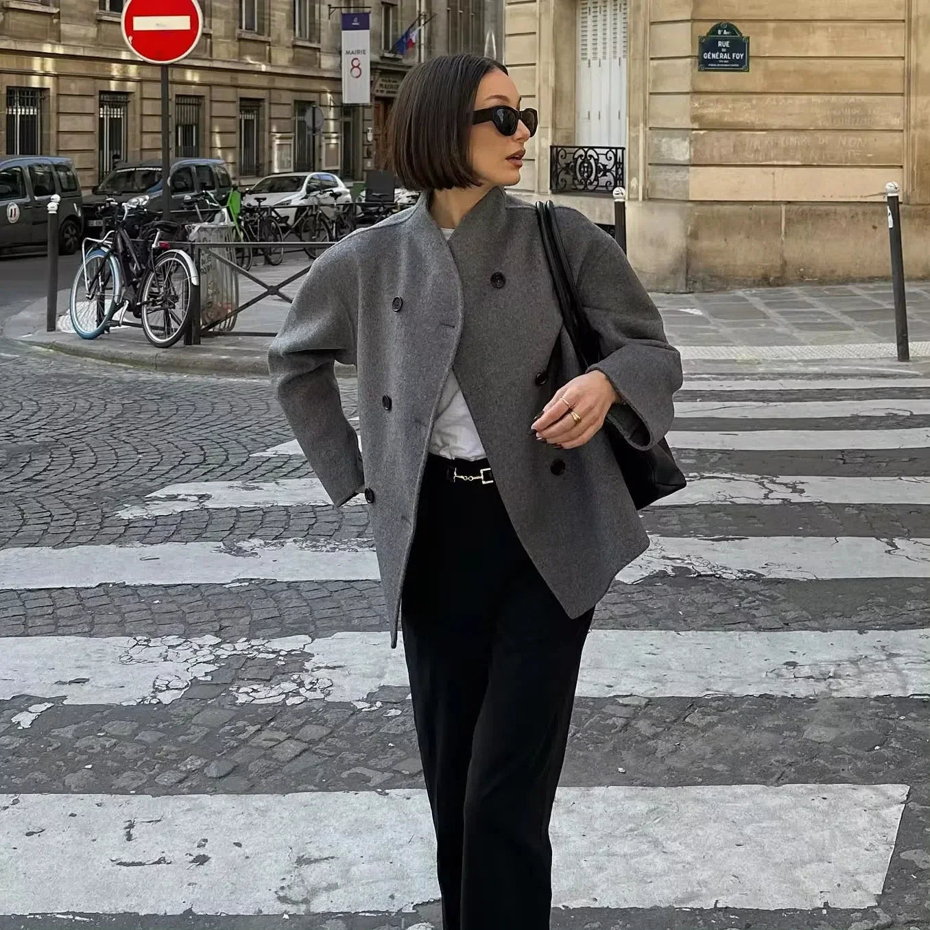Wool Coats Loose Double Breasted Stand Collar Short Jacket Fall Winter Coat Female Commute Outerwear