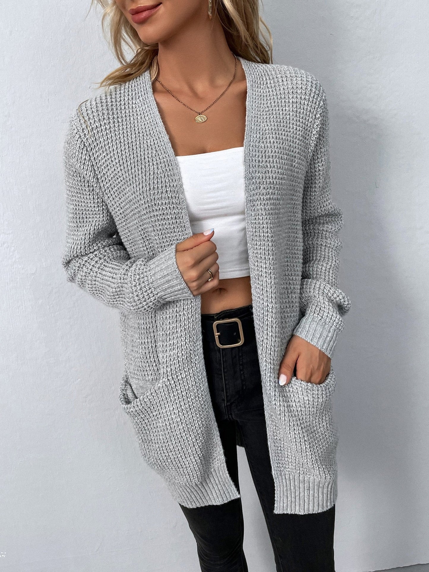 Dressbetty - Color Pockets Long Cardigan