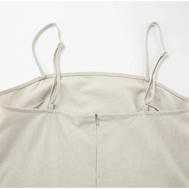 Slip Dress Summer Cotton Lined Loose Dresses Sleeveless Thin Straps White Long Dresses Backless Beach Holiday Dresses