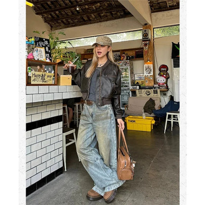 Street 2000s Pants Baggy Y2k Wide Leg Washed Grunge Denim Trouser American High Waist Straight Emo Jeans