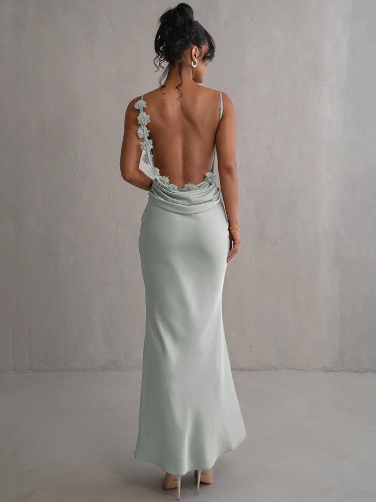 Draped Backless Maxi Dress