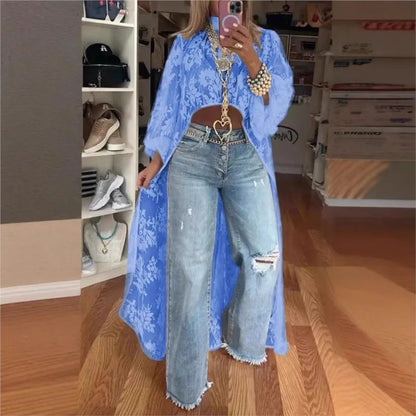 Lace High Neck Puff Sleeve Blouse