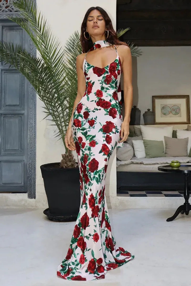 Print Backless Maxi Dress