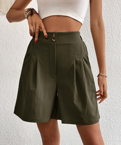 Eden Pocketed High Waist Shorts - Olive