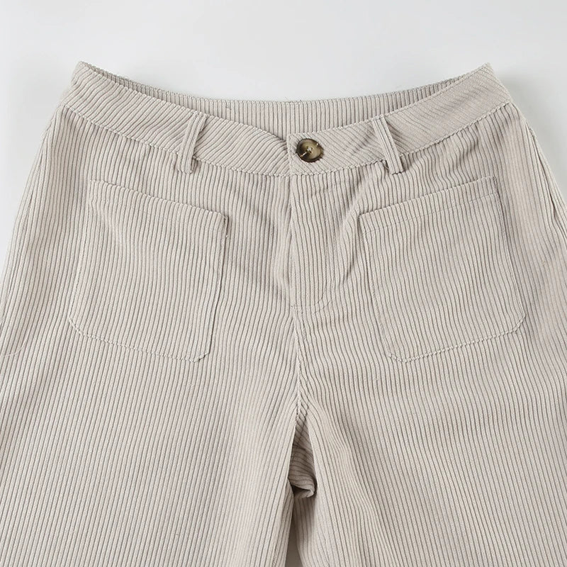 Causal All-match Basic Corduroy Pants Gentle Loose Wide Leg Pants Simple High Autumn New