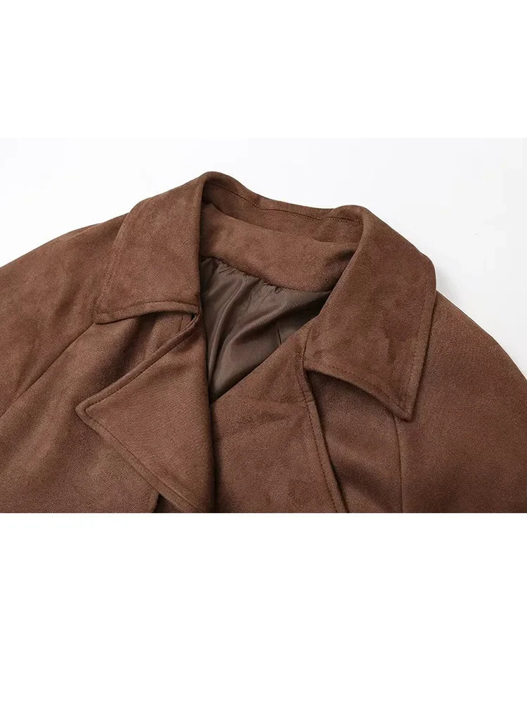 Female New Windbreaker Turn-down Collar Long Sleeves Belt Autumn Double Breasted Trench Coat Mujer