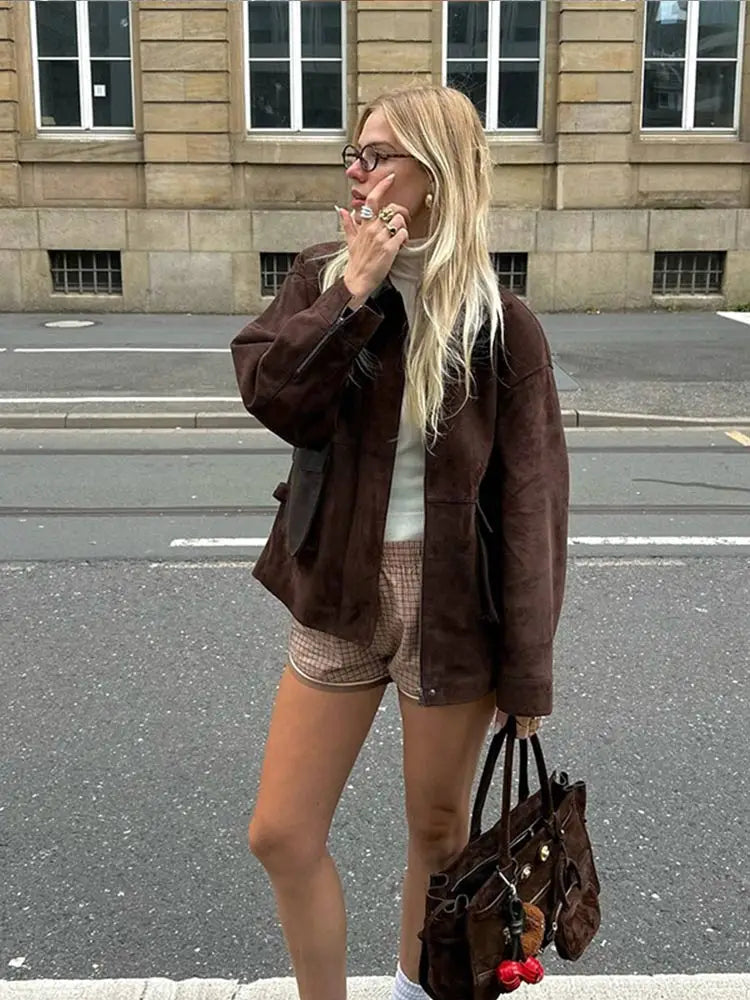 Lady Lapel Collar Pocket Woolen Short Coats Long Sleeve Loose Jackets Warm Winter