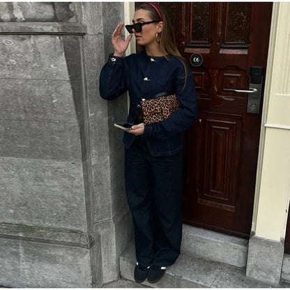 Tavimart - Y2k Denim Jacket for Spring O-neck Single Breasted Coat Female Street Long Sleeve Lady Outerwear