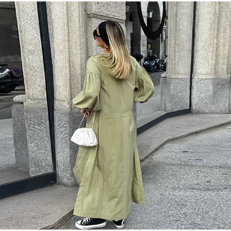 Street Lace Up Long Dresses New Loose V-neck Side Slit Dress Female Summer Versatiel Street Party Robes