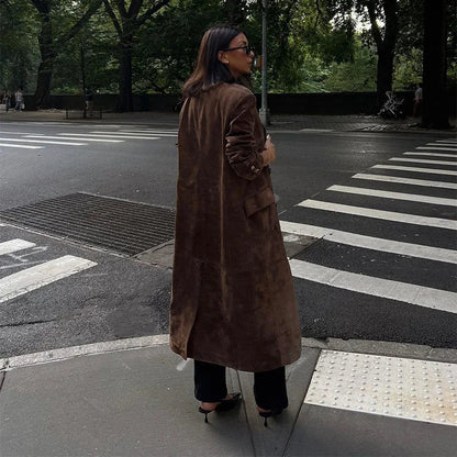 Long Long Sleeve Turn-down Collar Double Breasted Female Coat Autumn Lady Jacket New