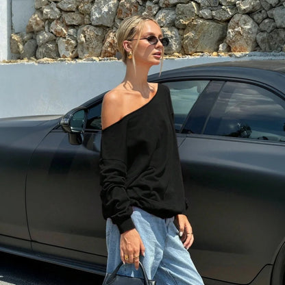 Tavimart - One Shoulder T-shirt New Loose Slim Top
