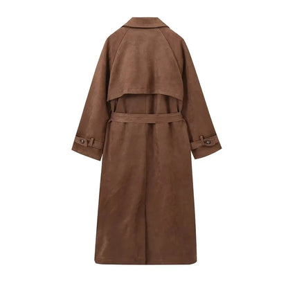 Female New Windbreaker Turn-down Collar Long Sleeves Belt Autumn Double Breasted Trench Coat Mujer