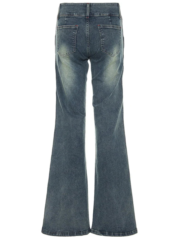 Button-up Denim Pants Street Style Low Rise Baggy Straight Jeans for Y2k Aesthetic Loose Denim Trouser 90s